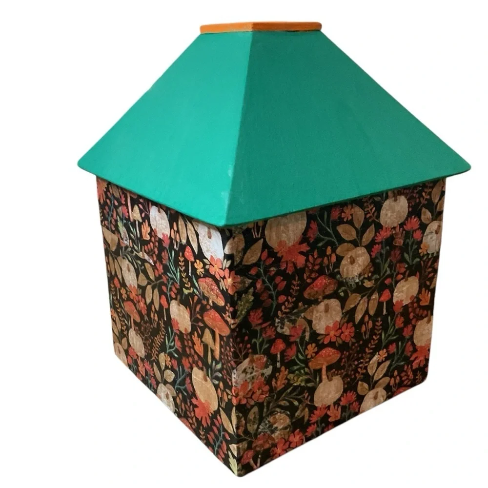 Vintage Handcrafted Folk Wooden Boxes Set of 2 Mushroom Floral Paper